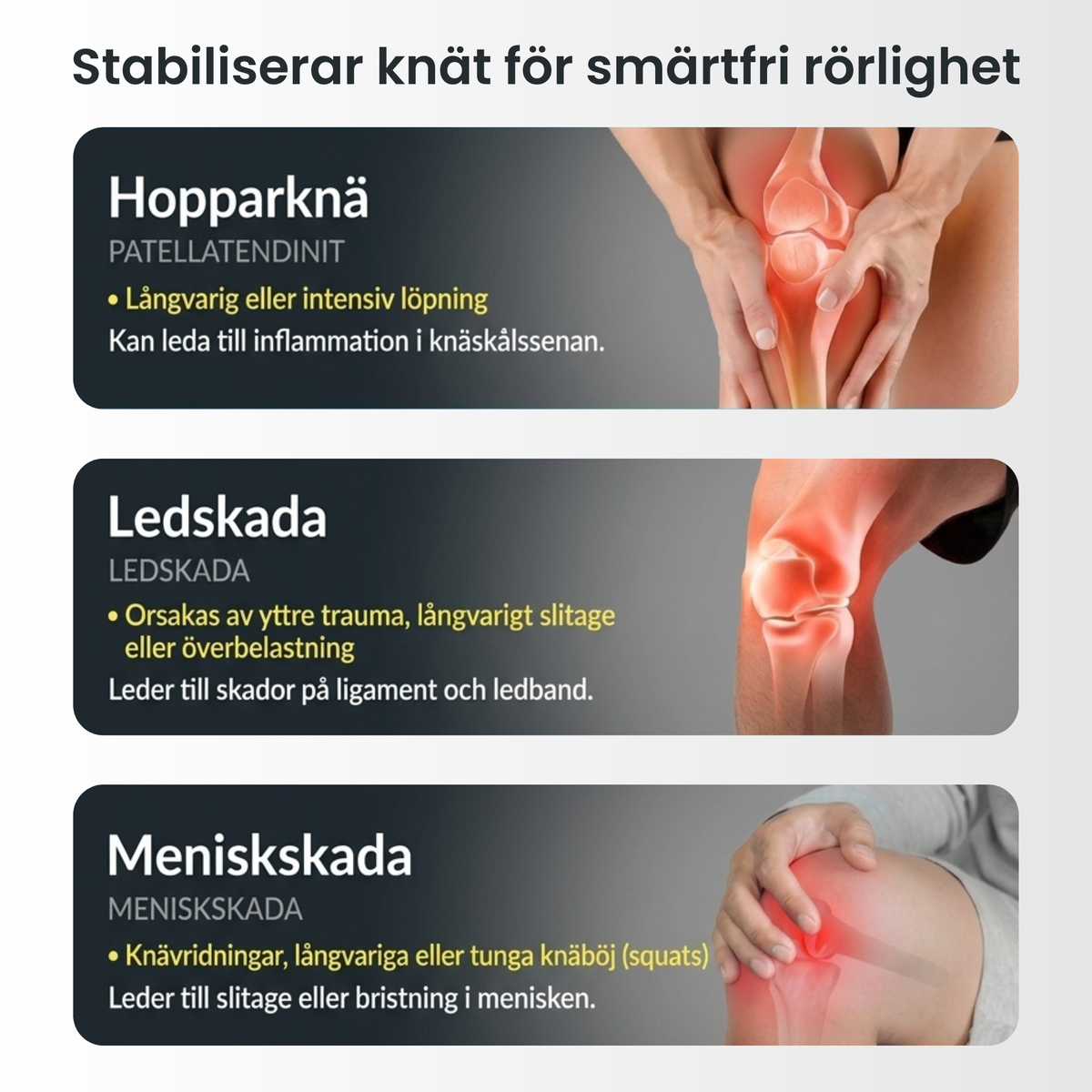 Silikon patellaband avlastar knäskålssenan mot hopparknä och PFSS